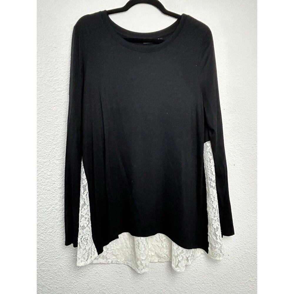 Apt 9 Womens Top Size L Black Long Sleeve Round Neck Tunic Lace Details Witchy
